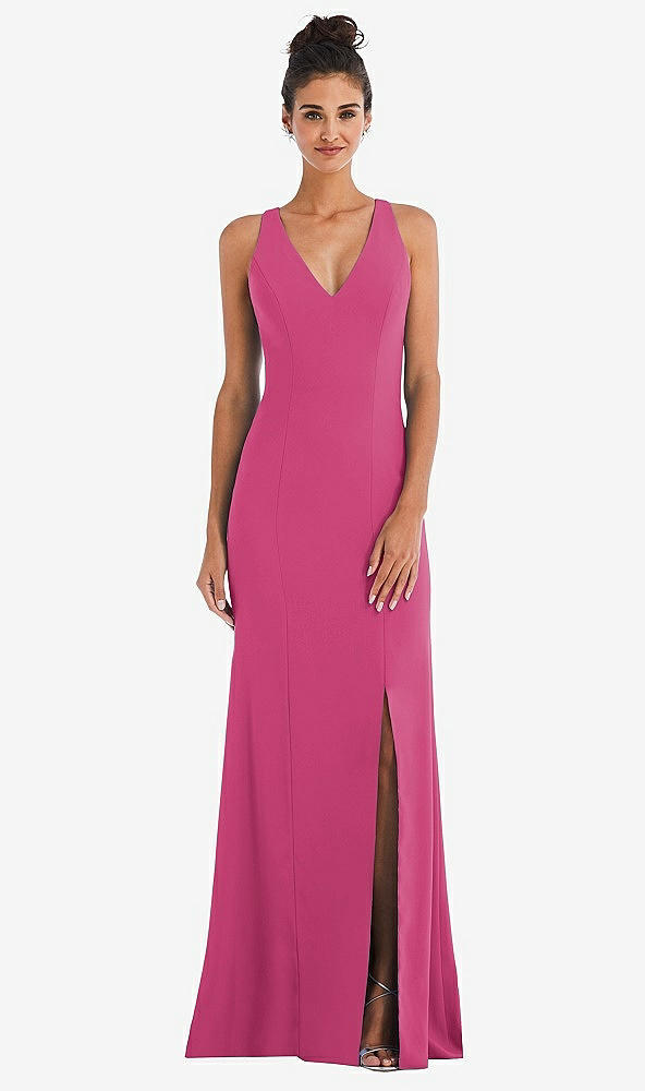 Back View - Tea Rose Criss-Cross Cutout Back Maxi Dress with Front Slit