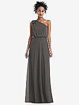 Front View Thumbnail - Caviar Gray One-Shoulder Bow Blouson Bodice Maxi Dress
