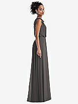 Side View Thumbnail - Caviar Gray One-Shoulder Bow Blouson Bodice Maxi Dress
