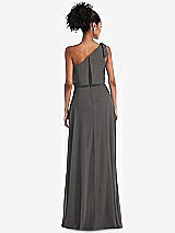 Rear View Thumbnail - Caviar Gray One-Shoulder Bow Blouson Bodice Maxi Dress