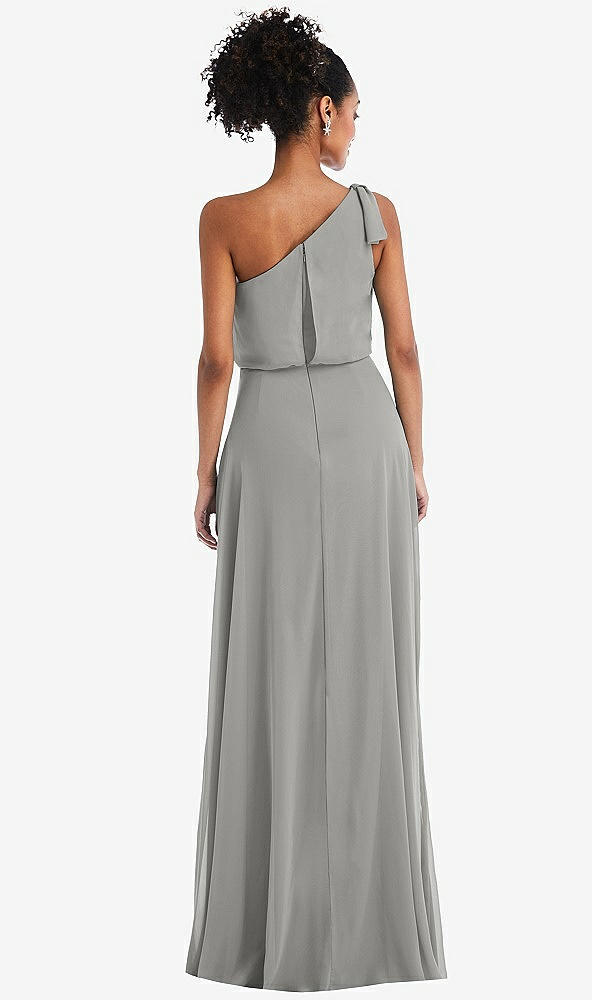 Back View - Chelsea Gray One-Shoulder Bow Blouson Bodice Maxi Dress