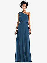 Front View Thumbnail - Dusk Blue One-Shoulder Bow Blouson Bodice Maxi Dress