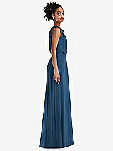 Side View Thumbnail - Dusk Blue One-Shoulder Bow Blouson Bodice Maxi Dress