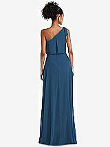 Rear View Thumbnail - Dusk Blue One-Shoulder Bow Blouson Bodice Maxi Dress