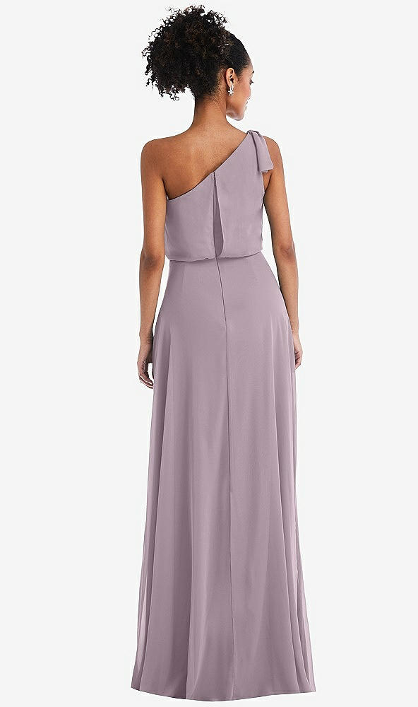Back View - Lilac Dusk One-Shoulder Bow Blouson Bodice Maxi Dress