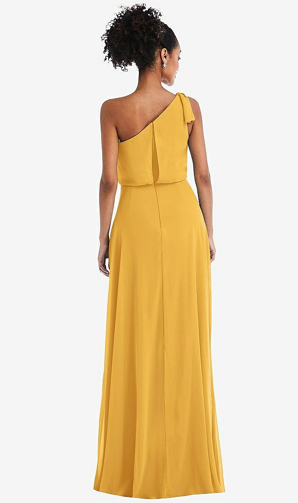 Back View - NYC Yellow One-Shoulder Bow Blouson Bodice Maxi Dress