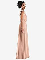Side View Thumbnail - Pale Peach One-Shoulder Bow Blouson Bodice Maxi Dress
