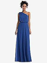 Front View Thumbnail - Classic Blue One-Shoulder Bow Blouson Bodice Maxi Dress