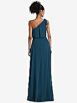 Rear View Thumbnail - Atlantic Blue One-Shoulder Bow Blouson Bodice Maxi Dress