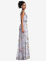 Side View Thumbnail - Butterfly Botanica Silver Dove One-Shoulder Bow Blouson Bodice Maxi Dress