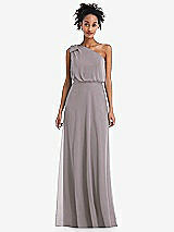 Front View Thumbnail - Cashmere Gray One-Shoulder Bow Blouson Bodice Maxi Dress
