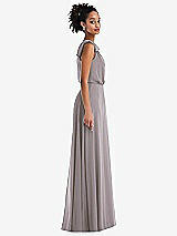 Side View Thumbnail - Cashmere Gray One-Shoulder Bow Blouson Bodice Maxi Dress