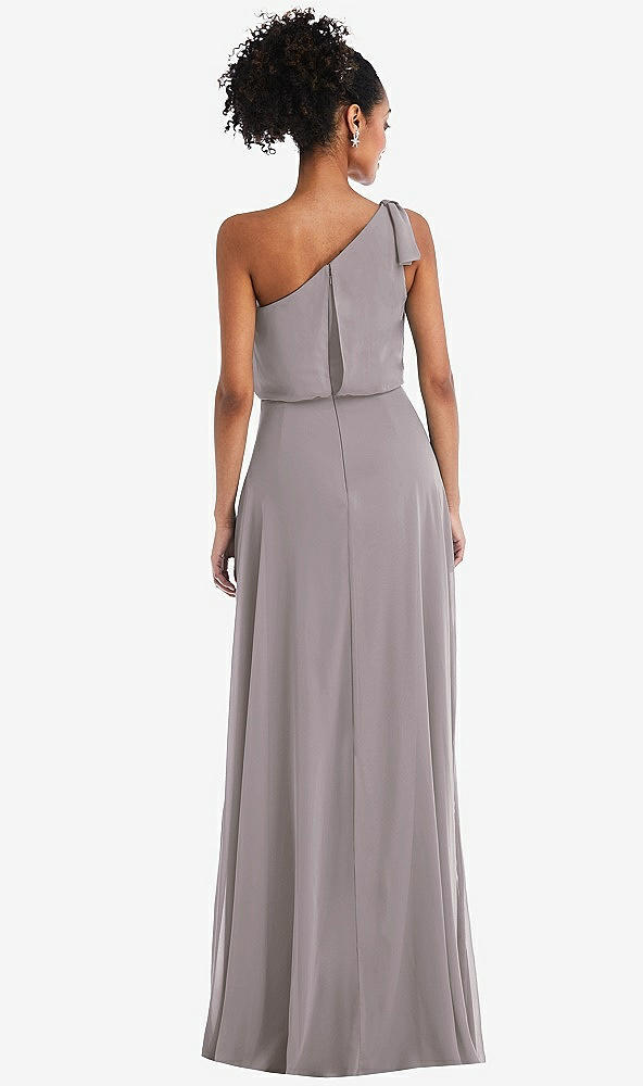 Back View - Cashmere Gray One-Shoulder Bow Blouson Bodice Maxi Dress