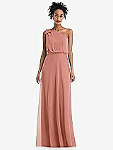 Front View Thumbnail - Desert Rose One-Shoulder Bow Blouson Bodice Maxi Dress