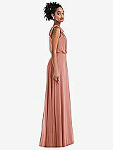 Side View Thumbnail - Desert Rose One-Shoulder Bow Blouson Bodice Maxi Dress