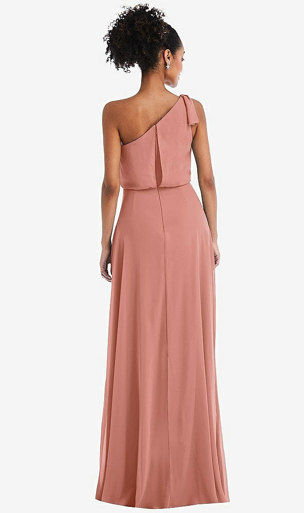 Back View - Desert Rose One-Shoulder Bow Blouson Bodice Maxi Dress
