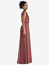 Side View Thumbnail - English Rose One-Shoulder Bow Blouson Bodice Maxi Dress