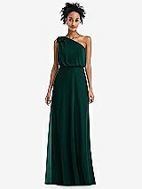 Front View Thumbnail - Evergreen One-Shoulder Bow Blouson Bodice Maxi Dress