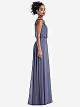 Side View Thumbnail - French Blue One-Shoulder Bow Blouson Bodice Maxi Dress