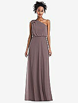 Front View Thumbnail - French Truffle One-Shoulder Bow Blouson Bodice Maxi Dress