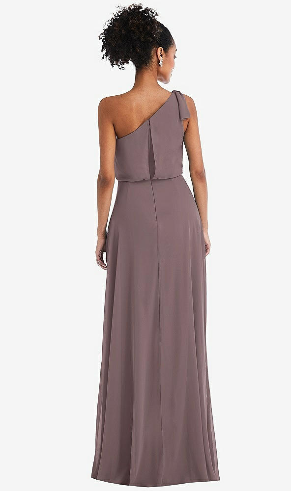 Back View - French Truffle One-Shoulder Bow Blouson Bodice Maxi Dress
