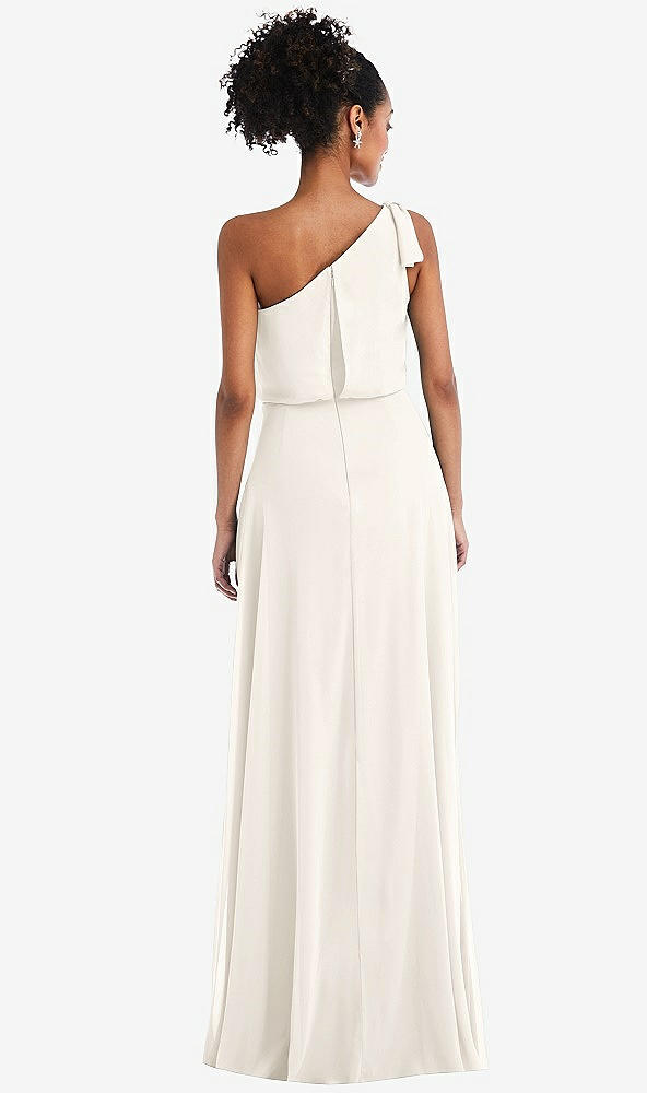 Back View - Ivory One-Shoulder Bow Blouson Bodice Maxi Dress