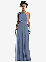 Front View Thumbnail - Larkspur Blue One-Shoulder Bow Blouson Bodice Maxi Dress