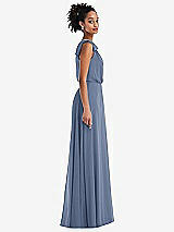 Side View Thumbnail - Larkspur Blue One-Shoulder Bow Blouson Bodice Maxi Dress