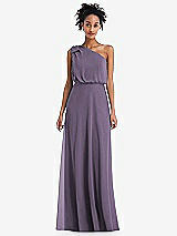 Front View Thumbnail - Lavender One-Shoulder Bow Blouson Bodice Maxi Dress