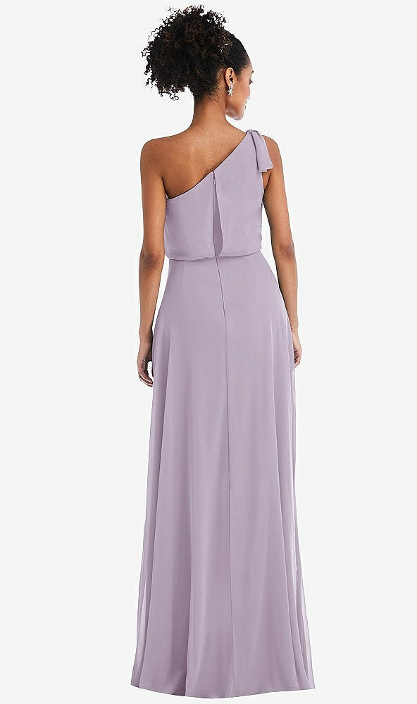 Back View - Lilac Haze One-Shoulder Bow Blouson Bodice Maxi Dress