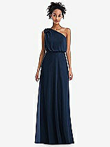 Front View Thumbnail - Midnight Navy One-Shoulder Bow Blouson Bodice Maxi Dress