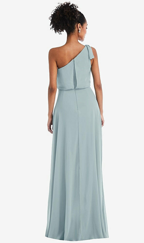 Back View - Morning Sky One-Shoulder Bow Blouson Bodice Maxi Dress