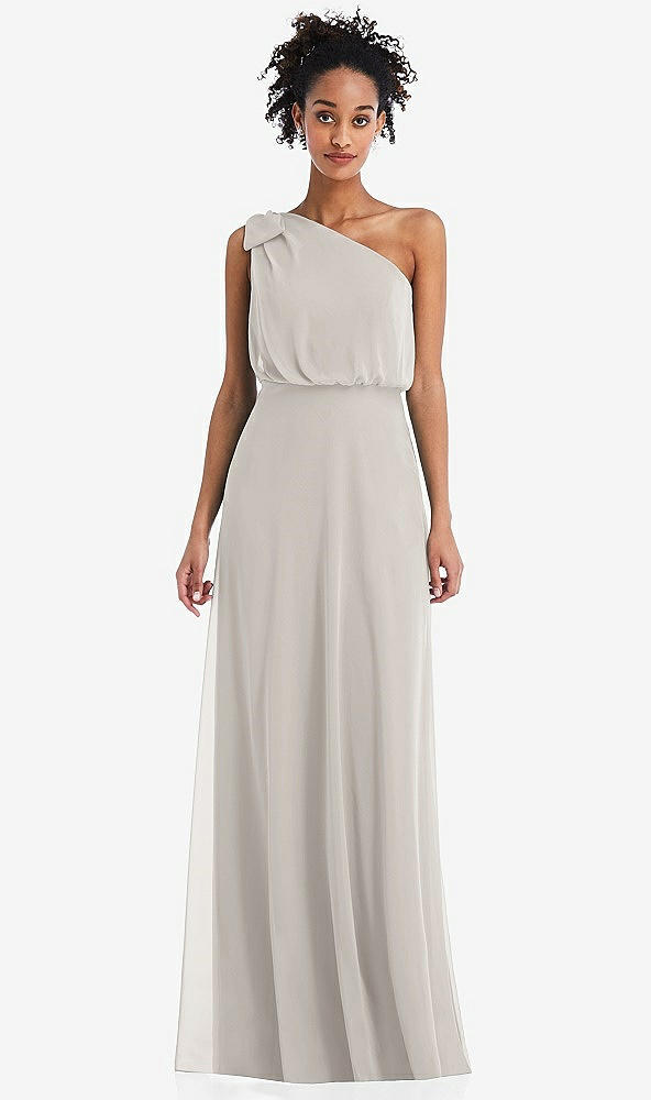 Front View - Oyster One-Shoulder Bow Blouson Bodice Maxi Dress