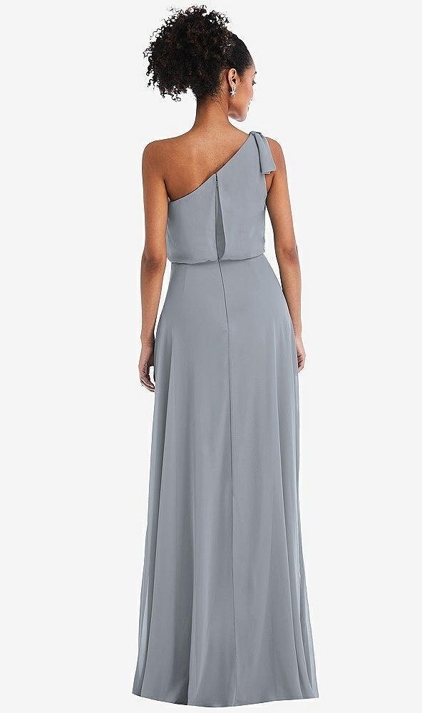 Back View - Platinum One-Shoulder Bow Blouson Bodice Maxi Dress