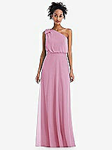 Front View Thumbnail - Powder Pink One-Shoulder Bow Blouson Bodice Maxi Dress