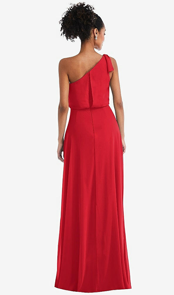 Back View - Parisian Red One-Shoulder Bow Blouson Bodice Maxi Dress