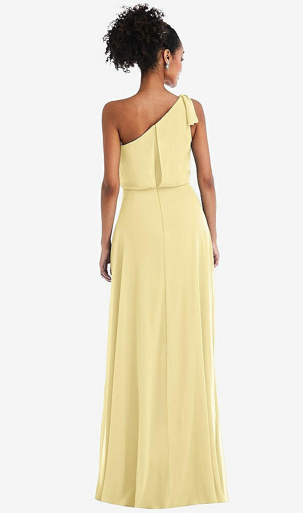 Back View - Pale Yellow One-Shoulder Bow Blouson Bodice Maxi Dress