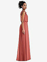 Side View Thumbnail - Coral Pink One-Shoulder Bow Blouson Bodice Maxi Dress