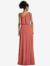 Rear View Thumbnail - Coral Pink One-Shoulder Bow Blouson Bodice Maxi Dress