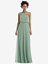 Front View Thumbnail - Seagrass One-Shoulder Bow Blouson Bodice Maxi Dress