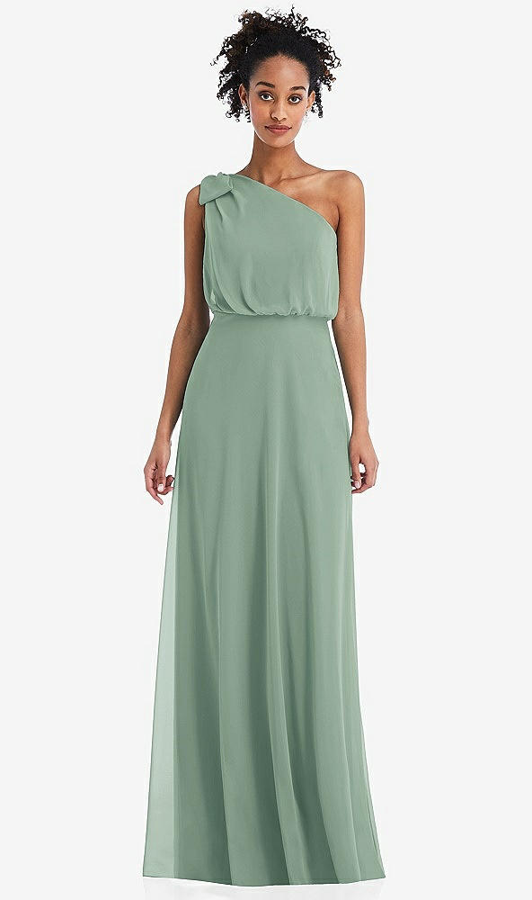 Front View - Seagrass One-Shoulder Bow Blouson Bodice Maxi Dress