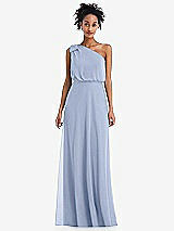 Front View Thumbnail - Sky Blue One-Shoulder Bow Blouson Bodice Maxi Dress
