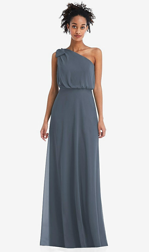 Front View - Silverstone One-Shoulder Bow Blouson Bodice Maxi Dress