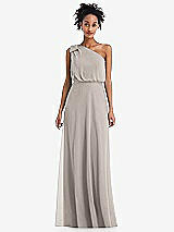 Front View Thumbnail - Taupe One-Shoulder Bow Blouson Bodice Maxi Dress