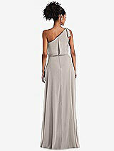 Rear View Thumbnail - Taupe One-Shoulder Bow Blouson Bodice Maxi Dress