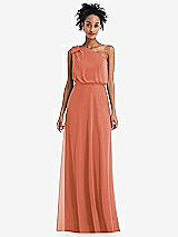 Front View Thumbnail - Terracotta Copper One-Shoulder Bow Blouson Bodice Maxi Dress
