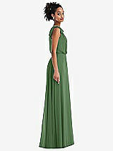 Side View Thumbnail - Vineyard Green One-Shoulder Bow Blouson Bodice Maxi Dress