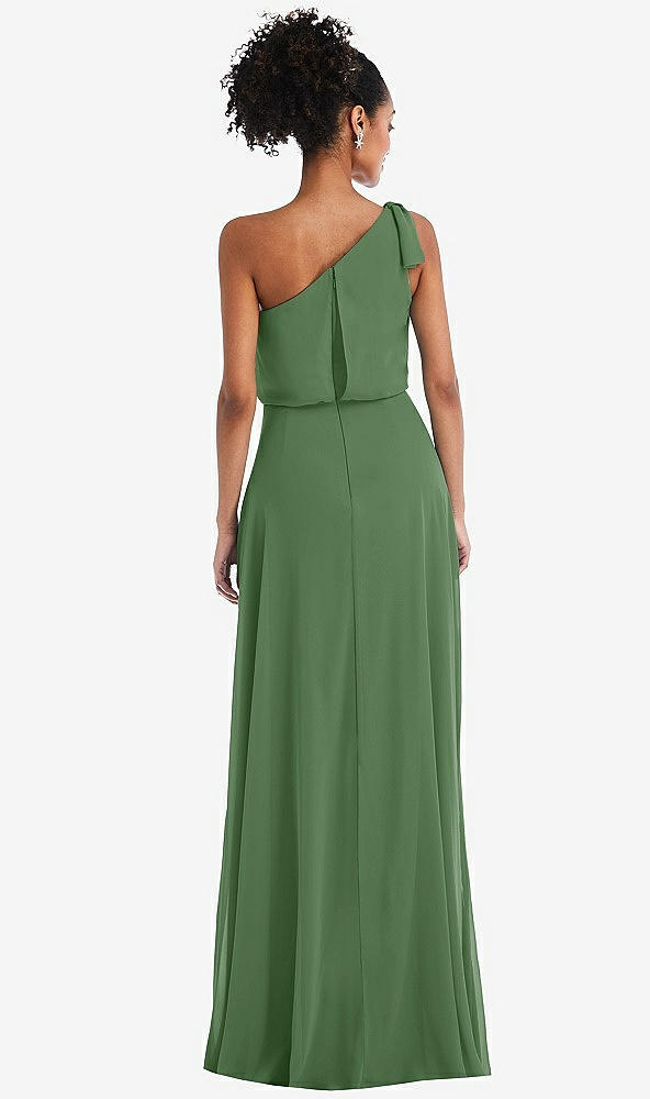 Back View - Vineyard Green One-Shoulder Bow Blouson Bodice Maxi Dress