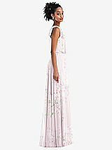 Side View Thumbnail - Watercolor Print One-Shoulder Bow Blouson Bodice Maxi Dress