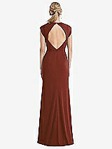 Rear View Thumbnail - Auburn Moon Cap Sleeve Open-Back Trumpet Gown with Front Slit